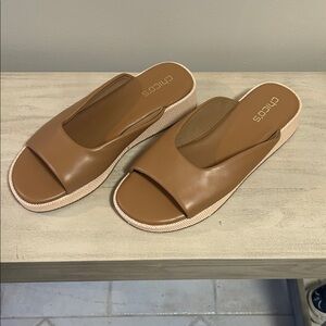 Chico's Tan Open-Toe Mules